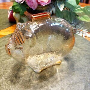 Antique Iridescent Clear Glass Piggy Bank